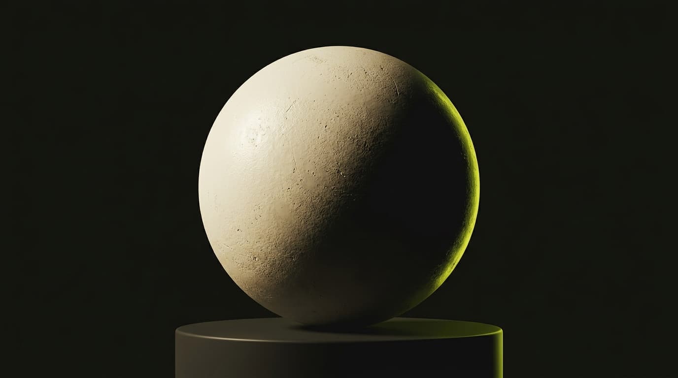 Studio-lit render study showing light falling across imperfect materials