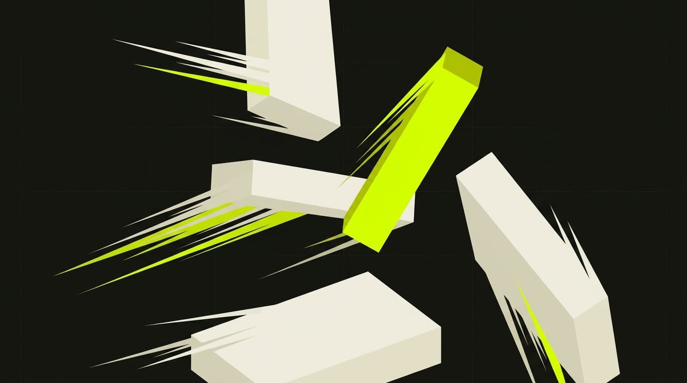 Bold kinetic typography frames with lime accents on dark ground