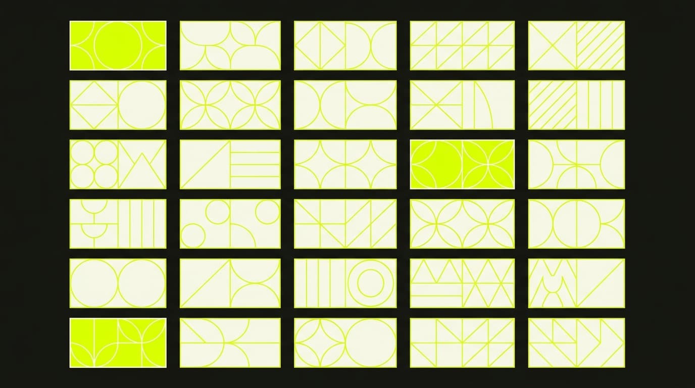 Modular grid of abstract campaign tiles sharing one design system