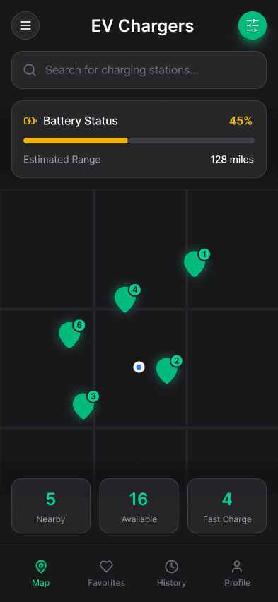 Charging Station Finder, a UI/UX project by Ezgi Ergül