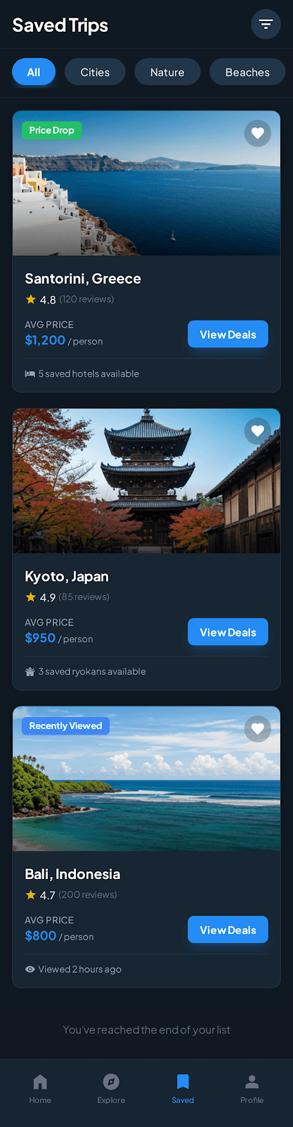 Travel Discovery App ui/ux case study, destination screen 6 of 8