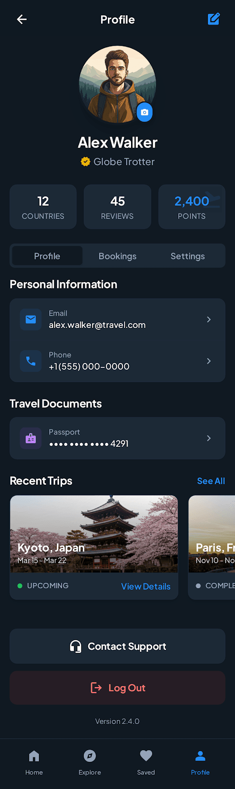 Travel Discovery App ui/ux case study, destination screen 8 of 8