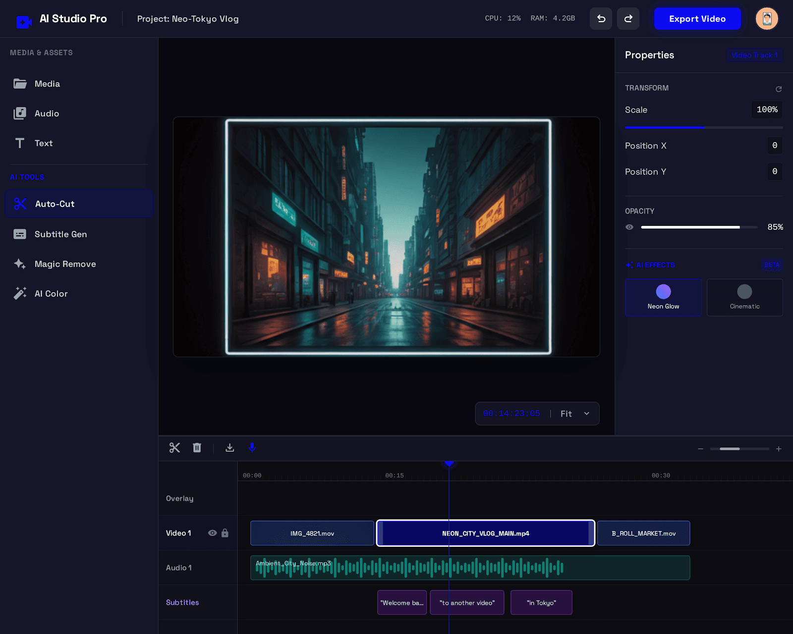 Professional Editing Suite ui/ux case study, video editor screen 2 of 5