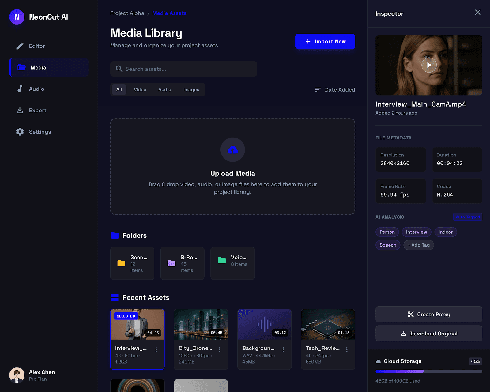 Professional Editing Suite ui/ux case study, video editor screen 3 of 5