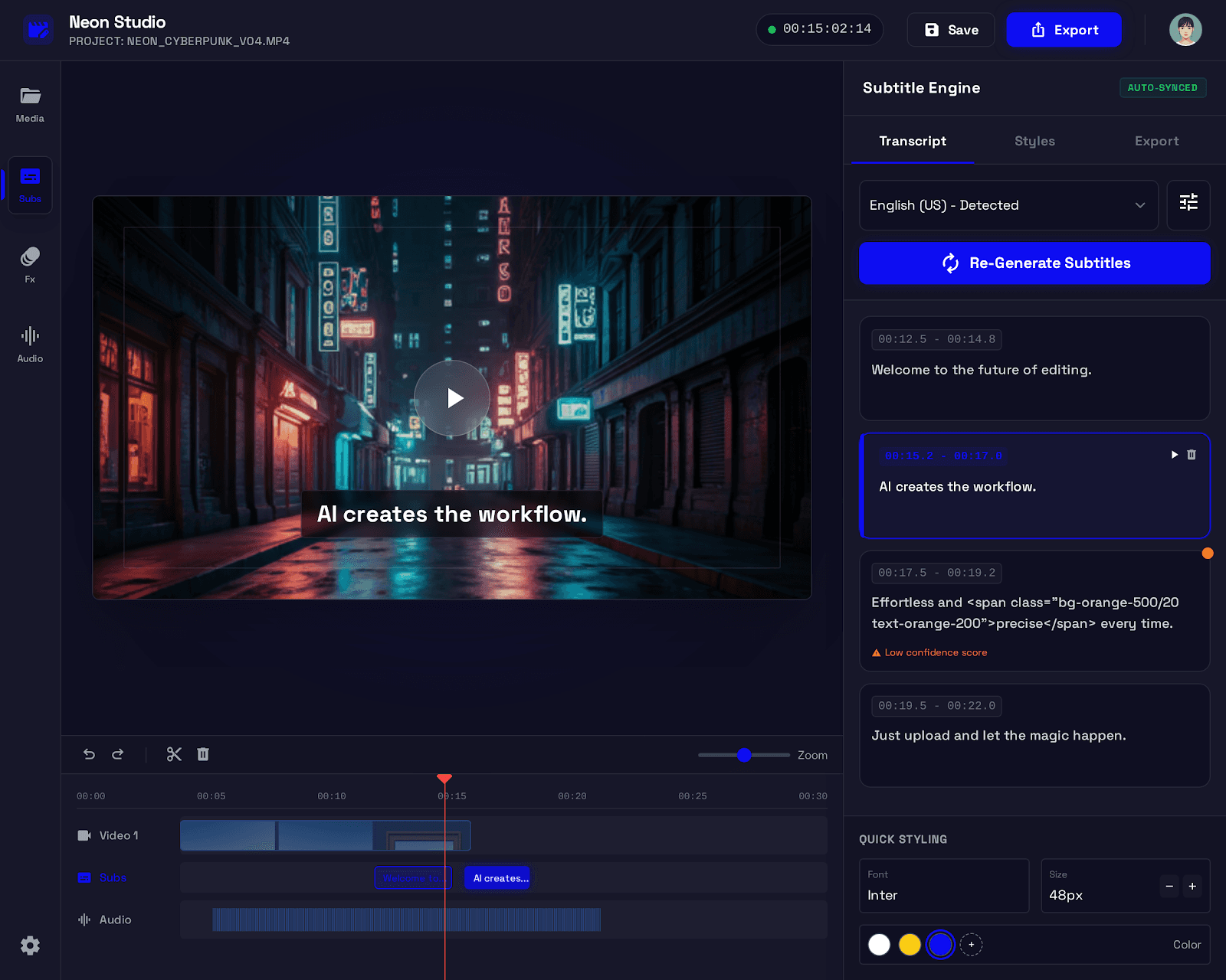 Professional Editing Suite ui/ux case study, video editor screen 5 of 5