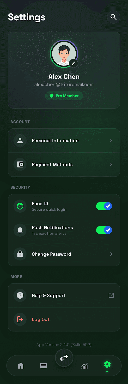 Digital Wallet Experience ui/ux case study, main balance screen 2 of 8