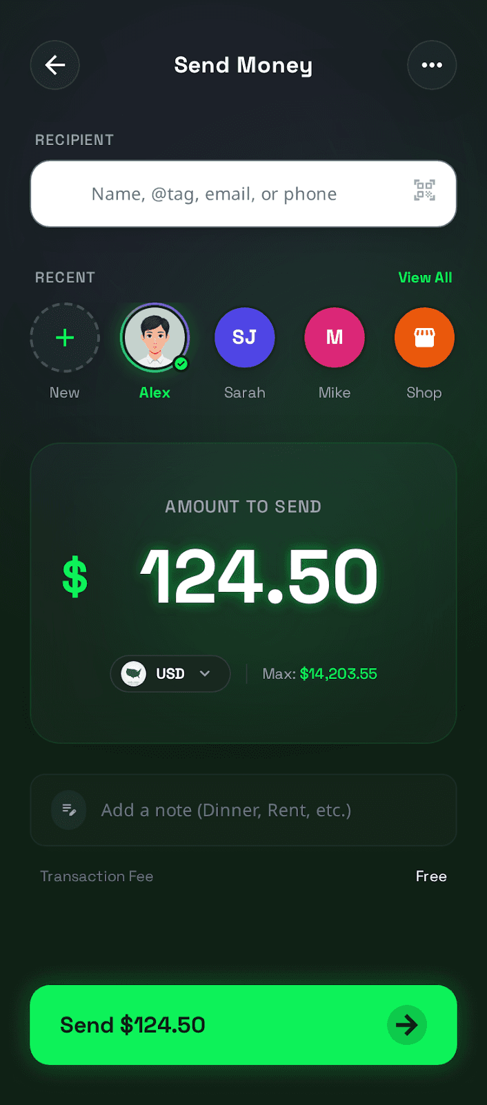 Digital Wallet Experience ui/ux case study, main balance screen 4 of 8