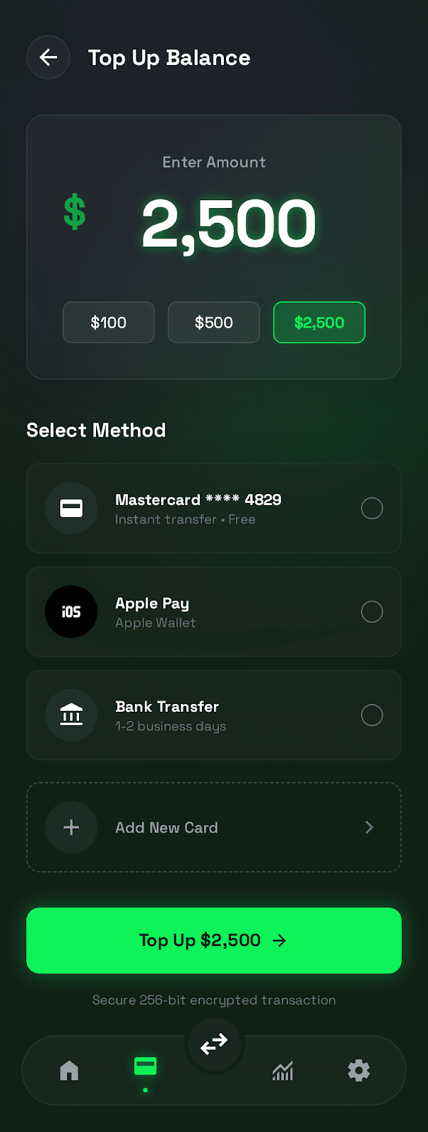 Digital Wallet Experience ui/ux case study, main balance screen 6 of 8